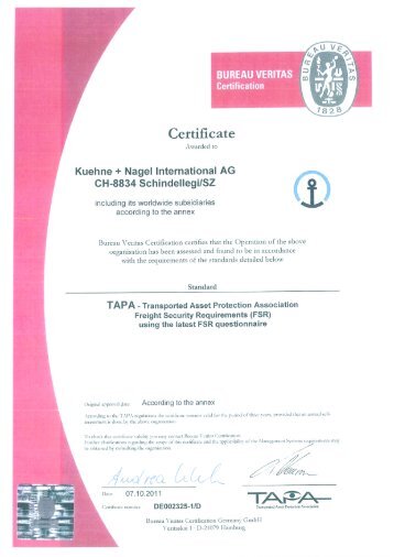 TAPA Certificate - Kuehne + Nagel