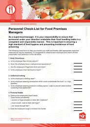 Personnel Check-List for Food Premises Managers