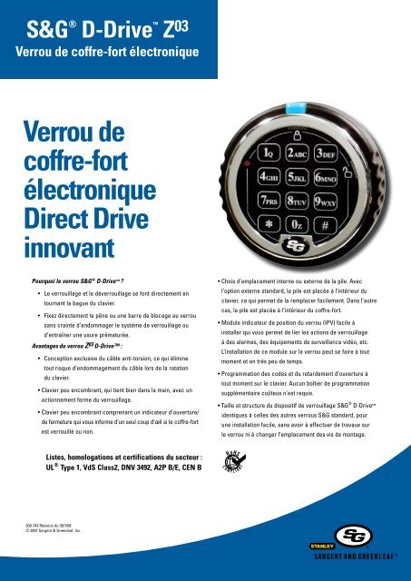 Verrou de coffre-fort Ã©lectronique Direct Drive innovant