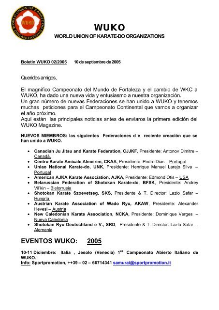 boletÃ­n 2 WUKO - WUKF - World Union of Karate-Do Federations