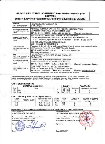 ERASMUS BILATERAL AGREEMENT form for the ... - Dunarea de Jos