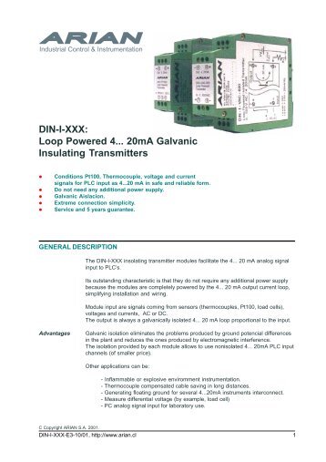DIN-I-XXX: Loop Powered 4... 20mA Galvanic Insulating ... - Arian S. A.
