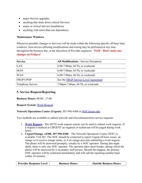 NETS Service Level Agreement (SLA) - 10/16/12