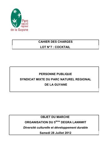 CAHIER DES CHARGES COCKTAIL LOT N° 7