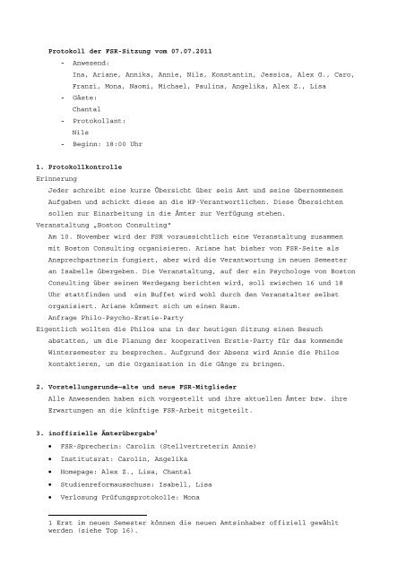 Protokoll 07.Juli 2011 - FSR Psychologie