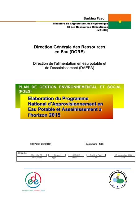 plan de gestion environnemental et social du PN-AEPA - Portail du ...