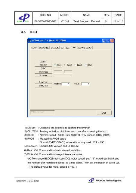 Test Program Manual - Sensis