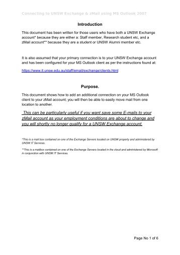 Download Outlook 2007 for Exchange - zMail Guide - UNSW IT