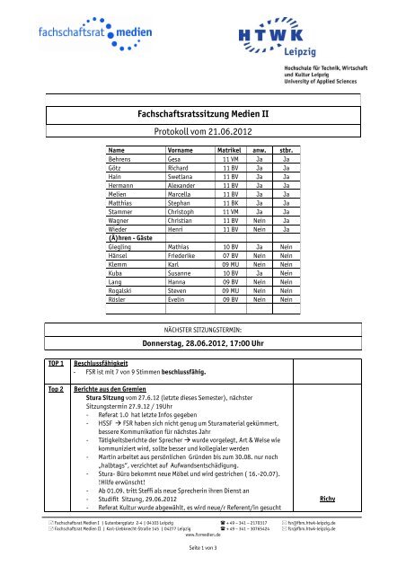 Sitzungsprotokoll vom 28.06.2012 - Fachschaftsrat Medien