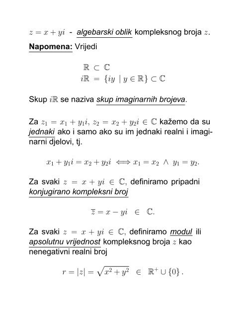 MATEMATIKA 1 Senka Banic PREDAVANJA (grupa G1): utorak i ...