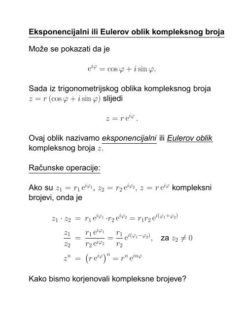 MATEMATIKA 1 Senka Banic PREDAVANJA (grupa G1): utorak i ...