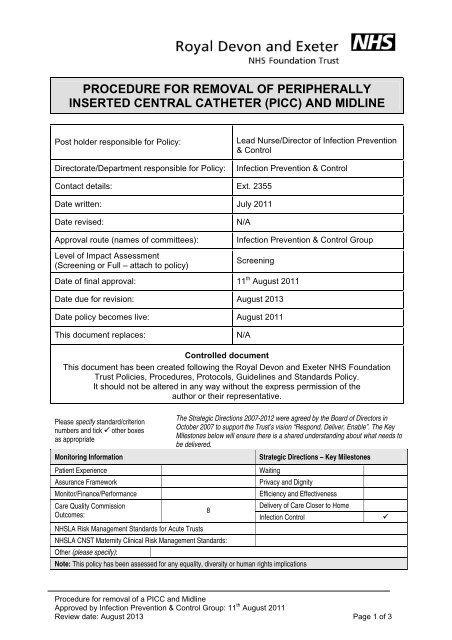 Procedure for removal of a PICC and Midline - Royal Devon ...