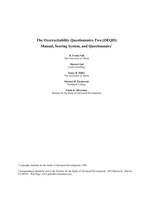 The Overexcitability Questionnaire-Two (OEQII): Manual, Scoring ...