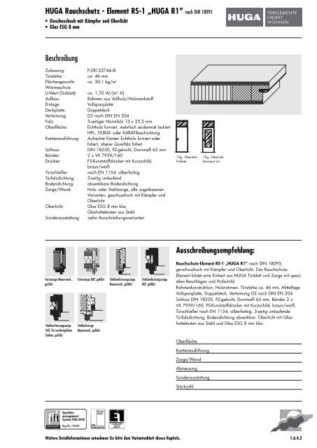 HUGA Rauchschutz - Element RS-1