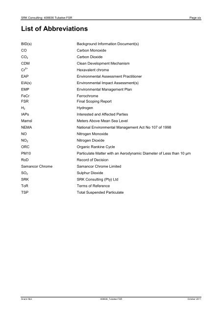 Final Scoping Report for the Proposed ... - SRK Consulting