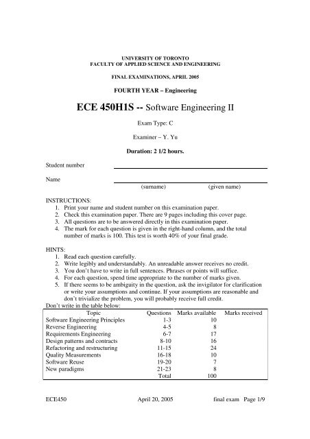 An example final exam paper, Winter 2005 - CDF - University of