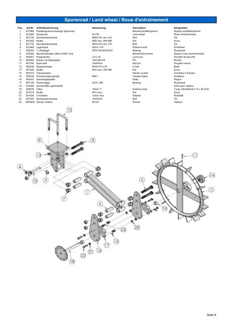 Ersatzteilliste ULTIMA Parts Book VARIO PiÃ¨ces de rechange Vario