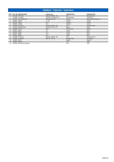 Ersatzteilliste ULTIMA Parts Book VARIO PiÃ¨ces de rechange Vario