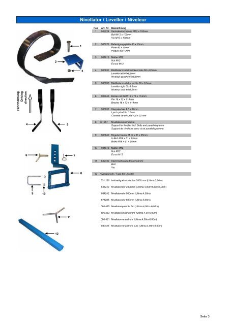 Ersatzteilliste ULTIMA Parts Book VARIO PiÃ¨ces de rechange Vario