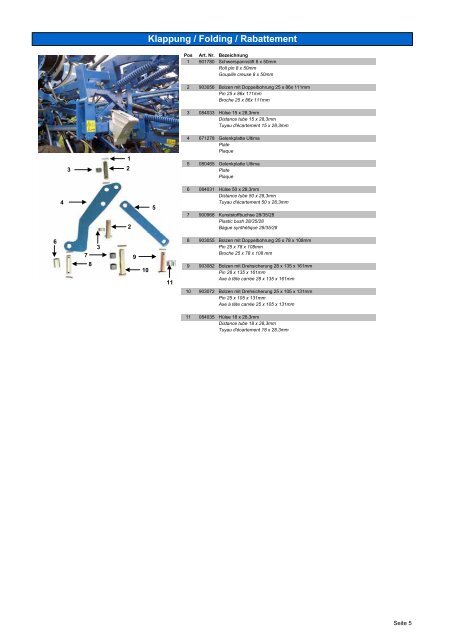 Ersatzteilliste ULTIMA Parts Book VARIO PiÃ¨ces de rechange Vario