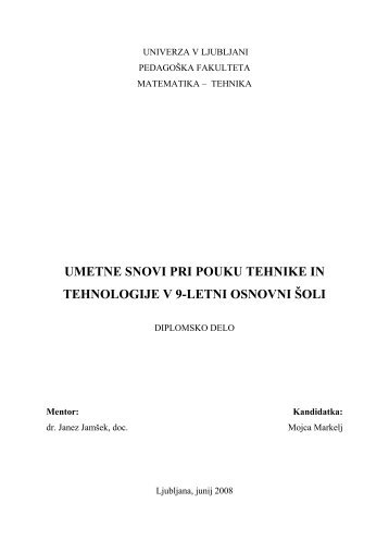 umetne snovi pri pouku tehnike in tehnologije v 9-letni osnovni Å¡oli