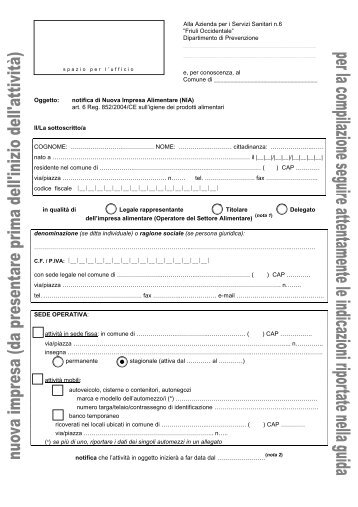 Notifica nuova impresa alimentare - Friuli Occidentale