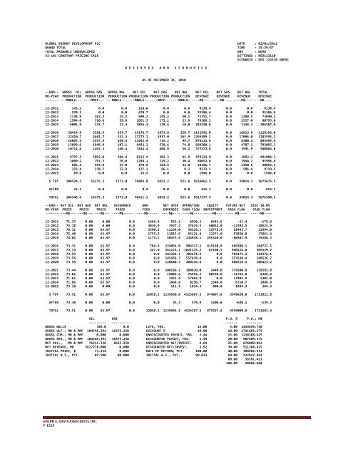 global energy development plc estimated future reserves and ...