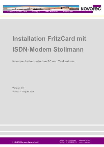 Installation FritzCard mit ISDN-Modem Stollmann ... - Novotec