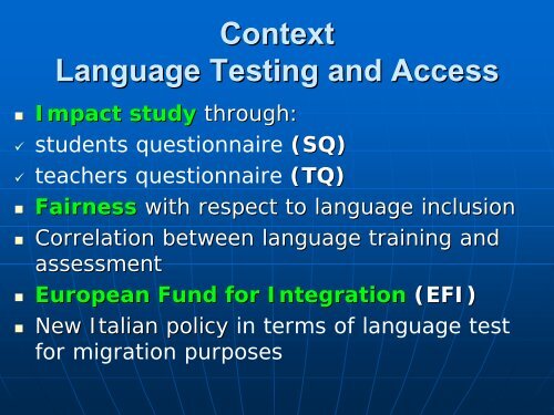 LAMI Forum Language Testing and Access - ALTE