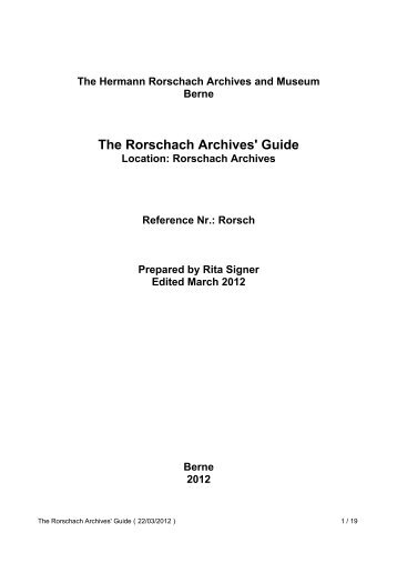 The Rorschach Archives' Guide - Universitätsbibliothek Bern