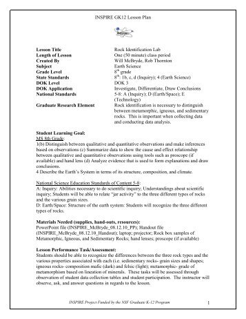 rock identification tables