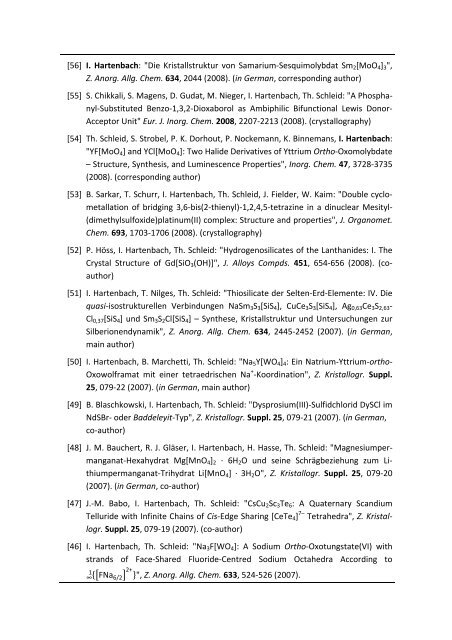 Publication List of Dr. Ingo Hartenbach