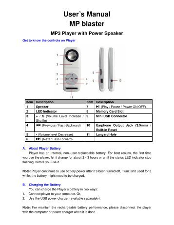 User's Manual MP blaster MP3 Player with Power Speaker - Lenco