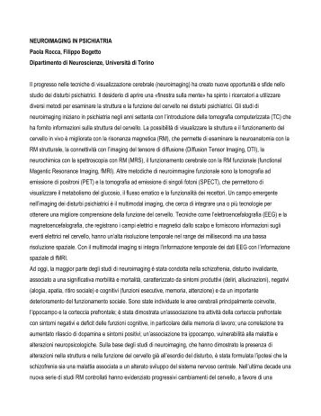 NEUROIMAGING IN PSICHIATRIA Paola Rocca, Filippo Bogetto ...