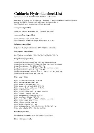 Cnidaria-Hydroida checkList - FADA