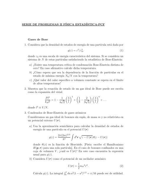 SERIE DE PROBLEMAS II FÃSICA ESTADÃSTICA-PCF Gases de ...