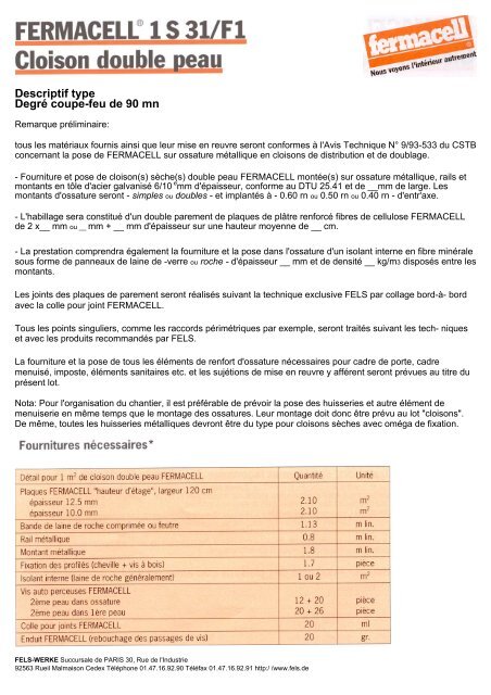 Descriptif type cloison CF 90mn Format PDF 2004 KO - dBstop