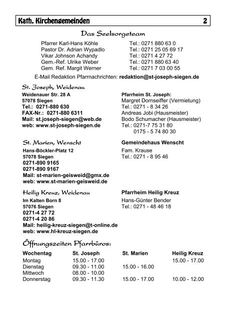 18.30 Uhr - Pastoralverbund Hüttental-Freudenberg