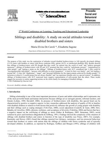 Siblings and disability: A study on social attitudes toward disabled ...