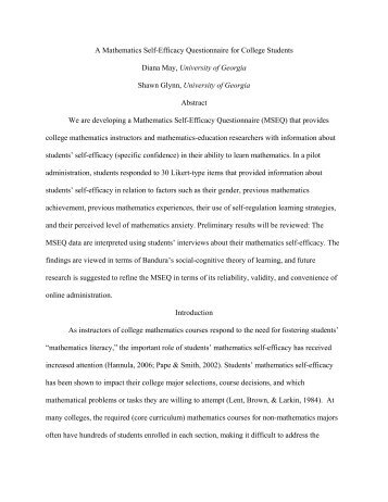 A Mathematics Self-Efficacy Questionnaire for College Students ...