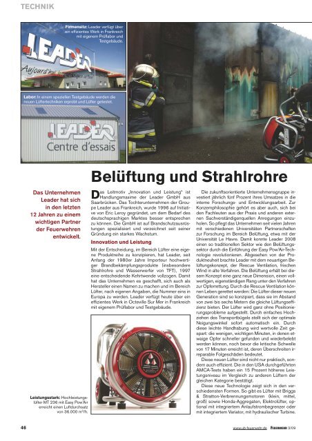 In der Fachpresse: BelÃ¼ftung und Strahlrohre - Leader