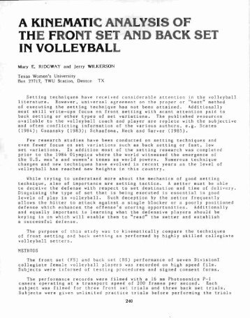 a kinematic analysis 0 the front set and bac set in volleyball