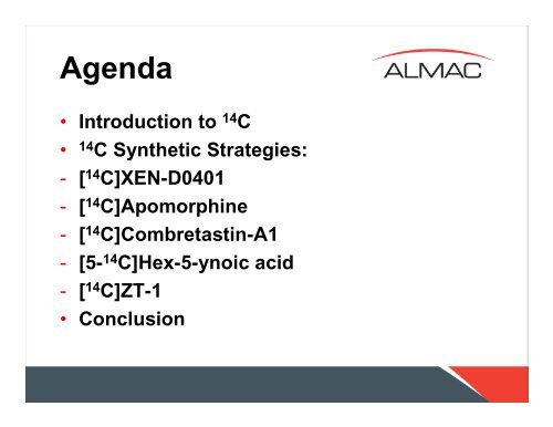 Synthetic Strategies for 14C Labelling of Drug Molecules Dr ... - Almac