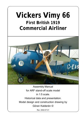 Vickers Vimy 66 Commercial Manual - K & W Model Airplanes Inc.