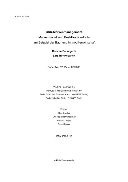 CSR-Markenmanagement - MBA Programme der HWR Berlin
