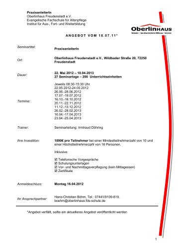 PraxisanleiterIn Oberlinhaus Freudenstadt e.V. Evangelische ...