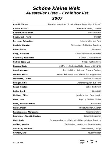 Schöne kleine Welt Aussteller Liste - Exhibitor list 2007