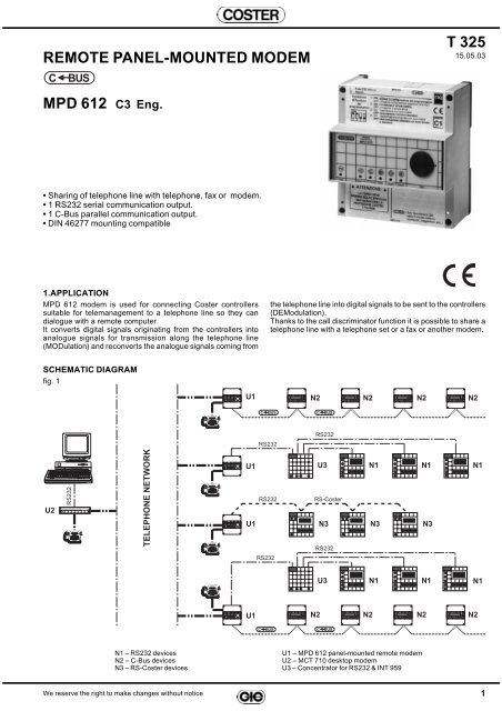 Remote Control Coster REMOTE PANEL-MOUNTED MODEM MPD 612 C3 Eng. - Coster