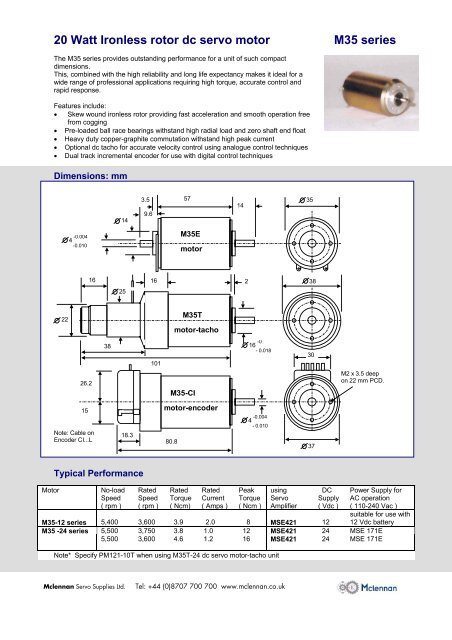 Maclan Motor Rotor Chart.pdf 20 Watt Ironless rotor dc servo motor M35 series - Mclennan Servo ...