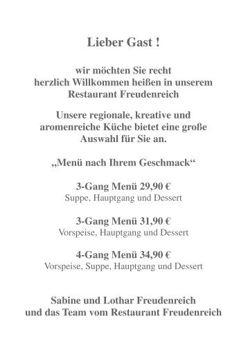 3-Gang Menü 29,90 - Restaurant Freudenreich